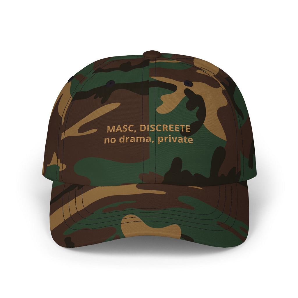 masc, discrete embroidered text Classic Dad Cap | minimal text hat