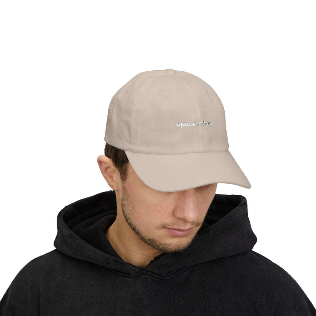 uptown thug Classic Dad Cap | embroidered text, neutral beige