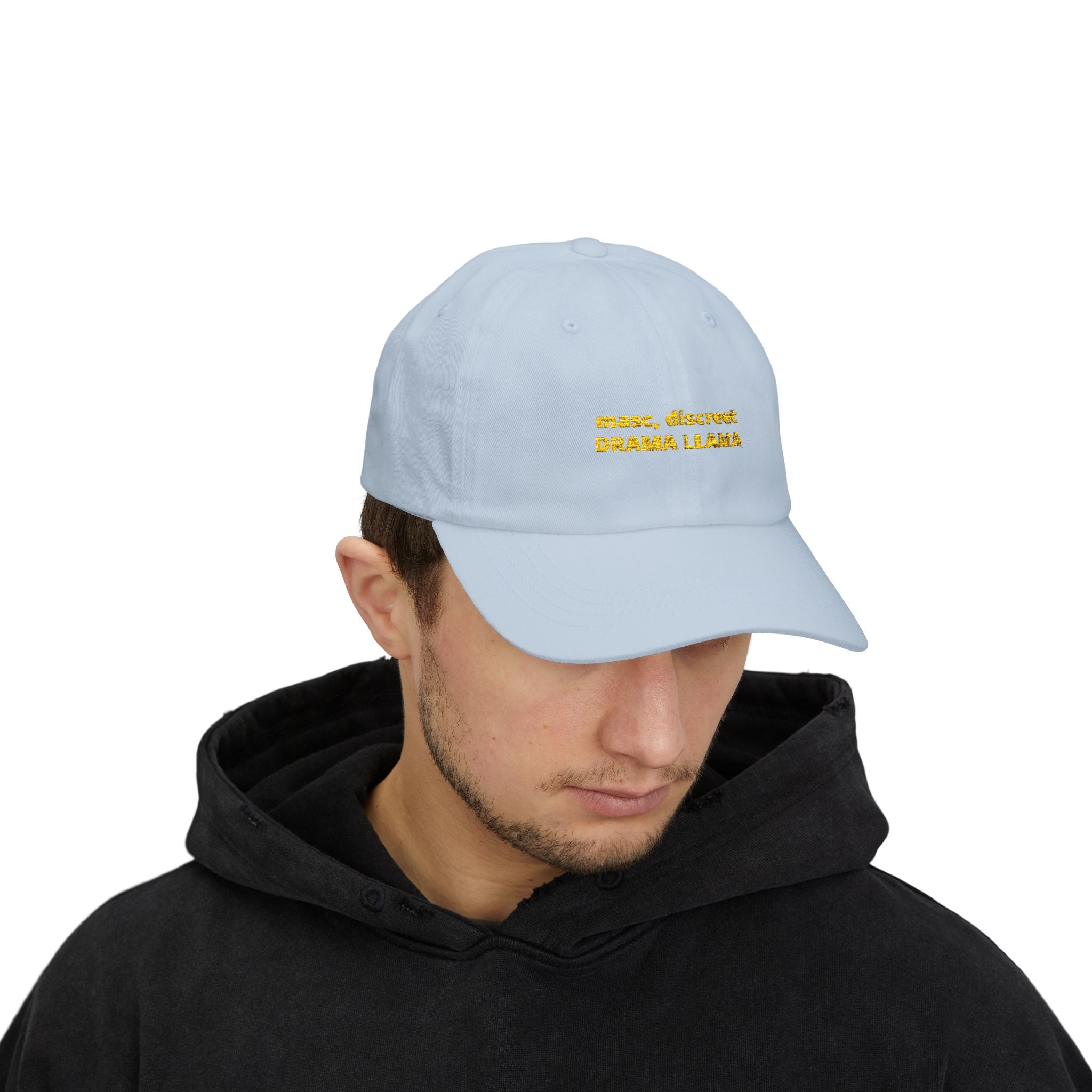 masc. discreet DRAMA LLAMA Dad Cap | Embroidered White Baseball Hat