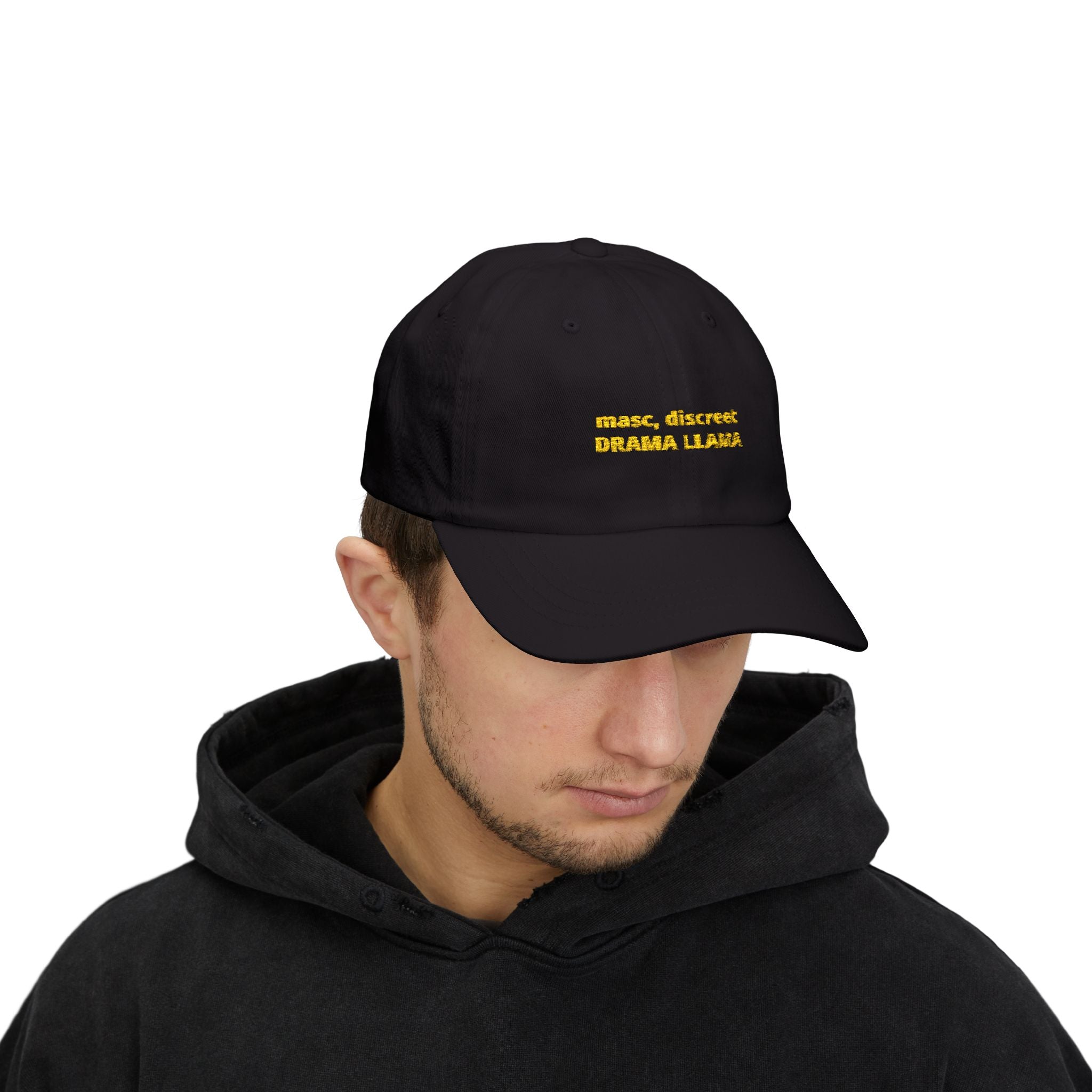 masc. discreet DRAMA LLAMA Dad Cap | Embroidered White Baseball Hat