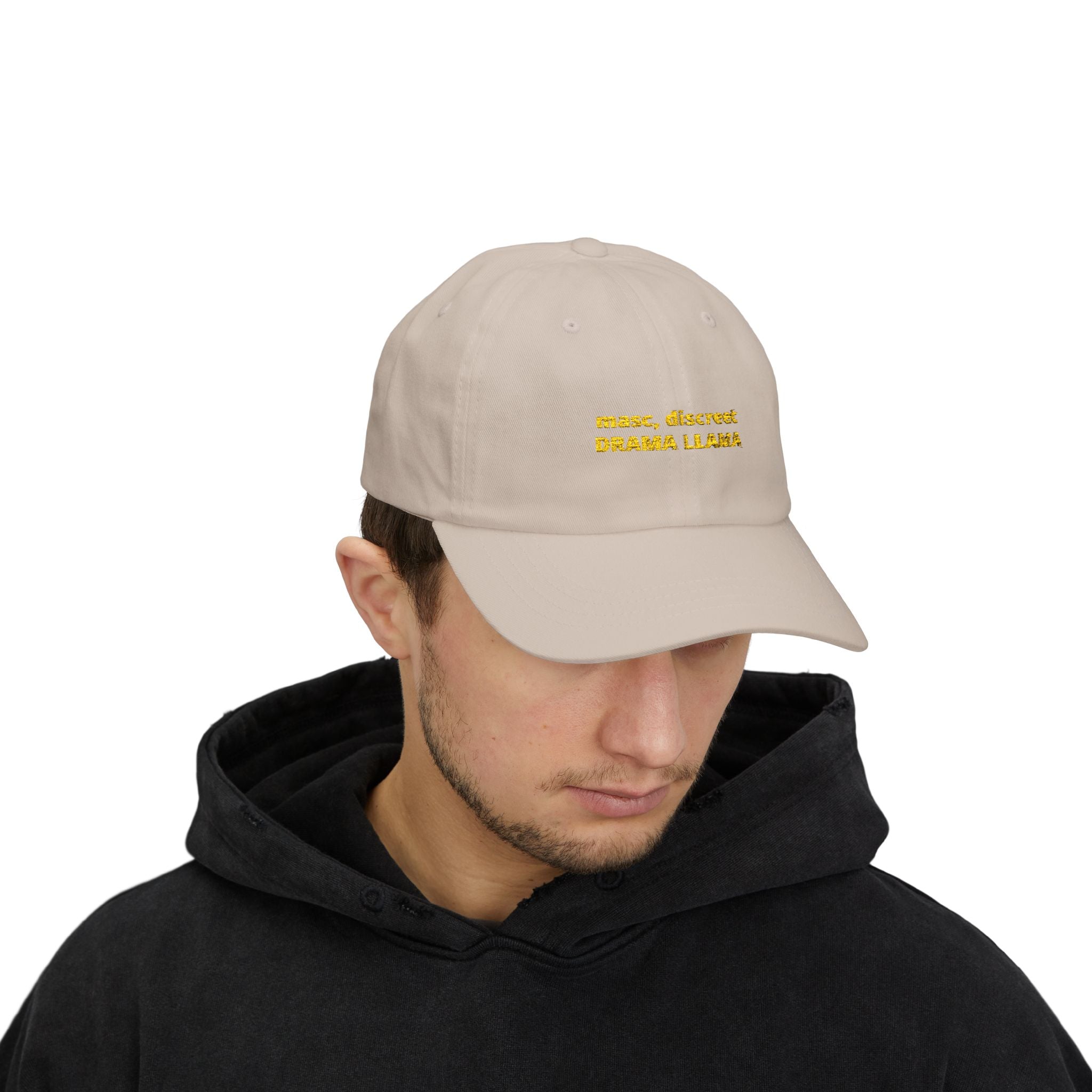 masc. discreet DRAMA LLAMA Dad Cap | Embroidered White Baseball Hat