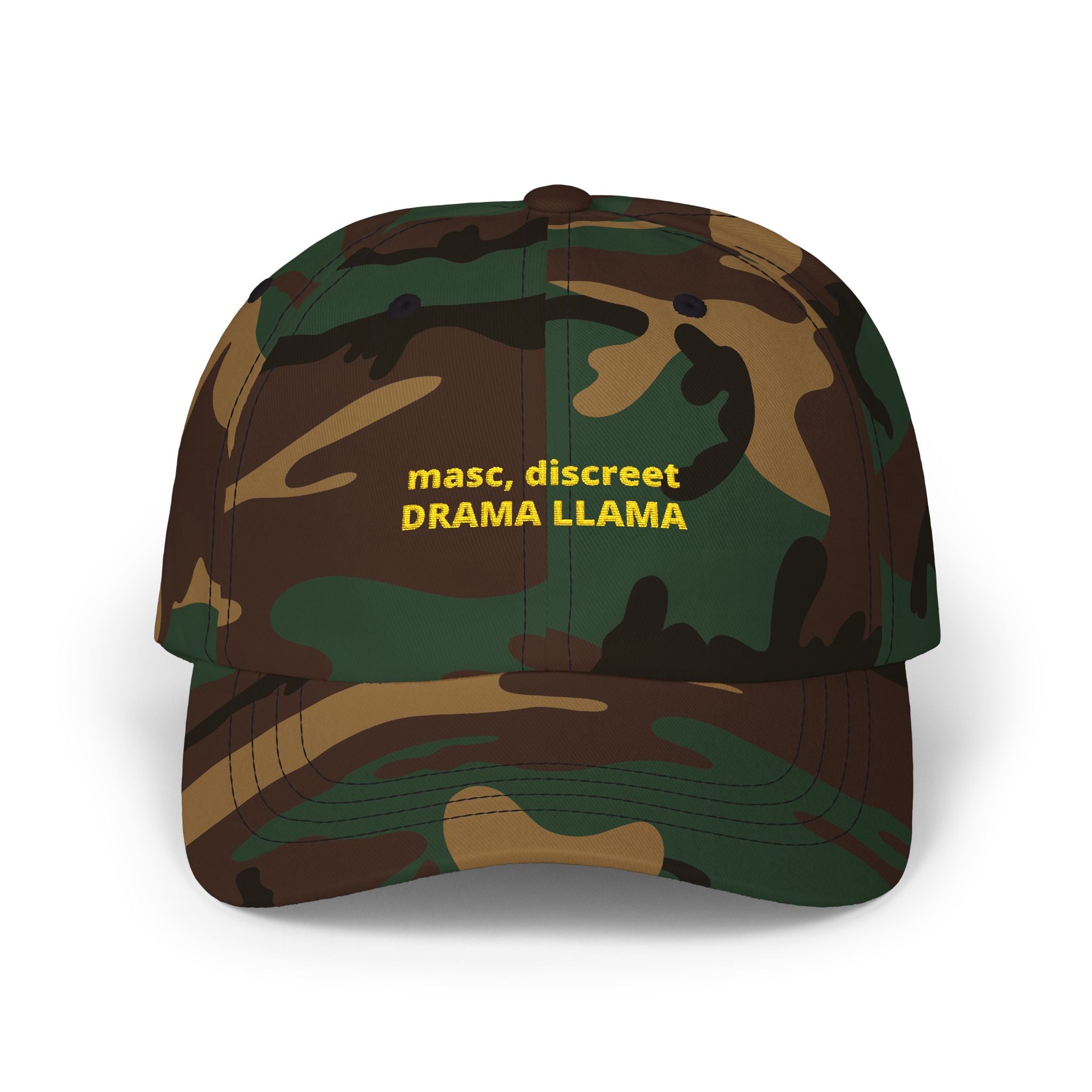 masc. discreet DRAMA LLAMA Dad Cap | Embroidered White Baseball Hat