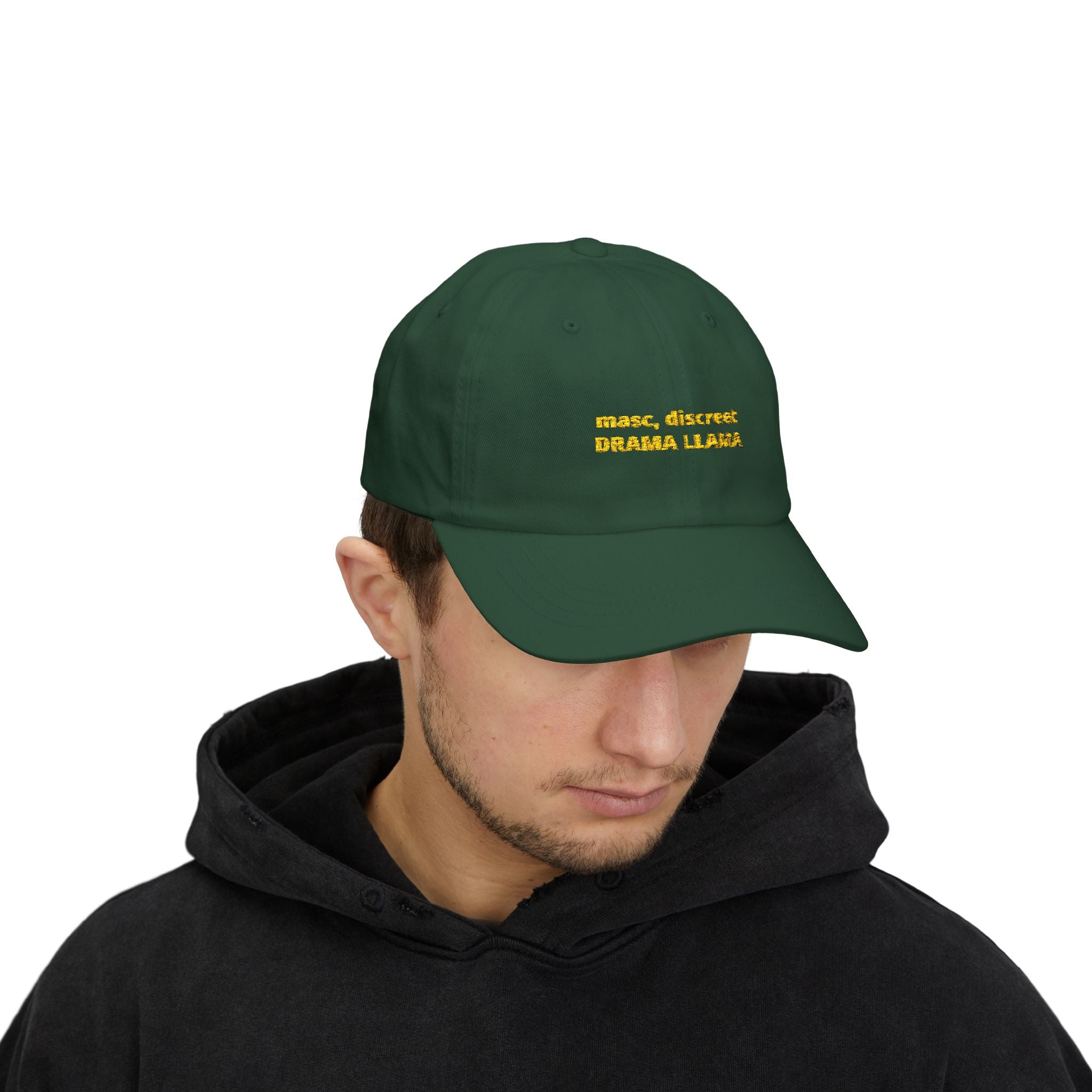 masc. discreet DRAMA LLAMA Dad Cap | Embroidered White Baseball Hat