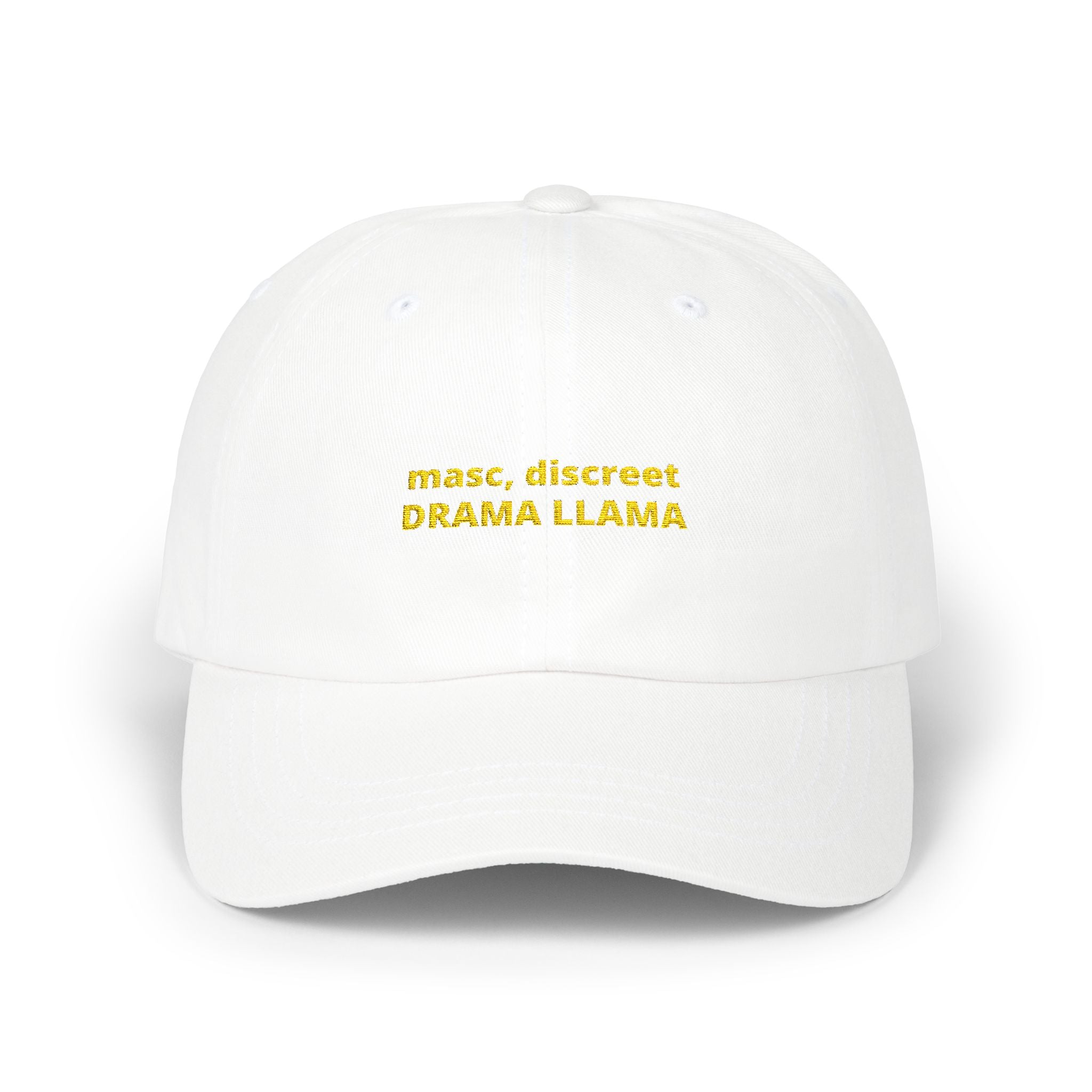 masc. discreet DRAMA LLAMA Dad Cap | Embroidered White Baseball Hat