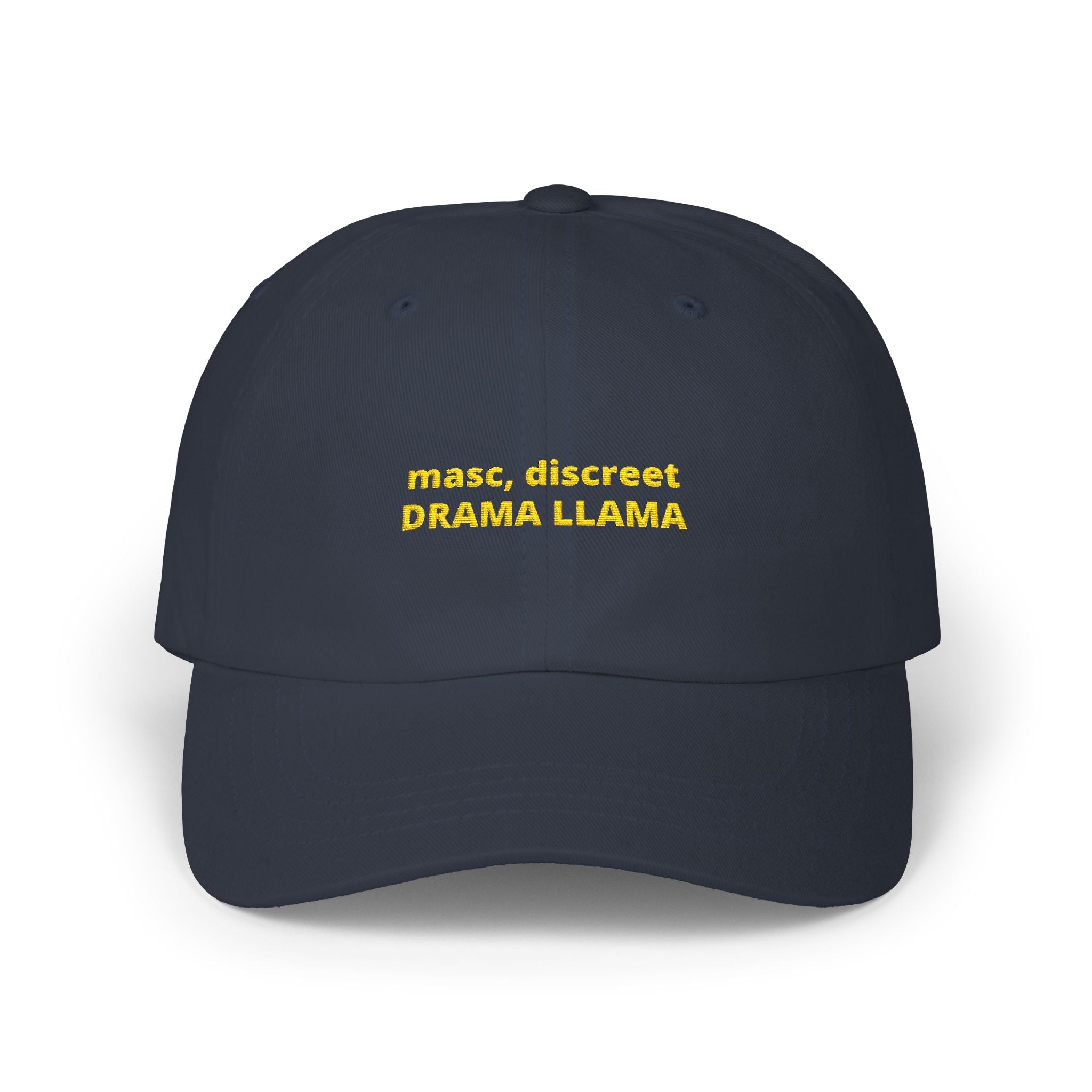 masc. discreet DRAMA LLAMA Dad Cap | Embroidered White Baseball Hat