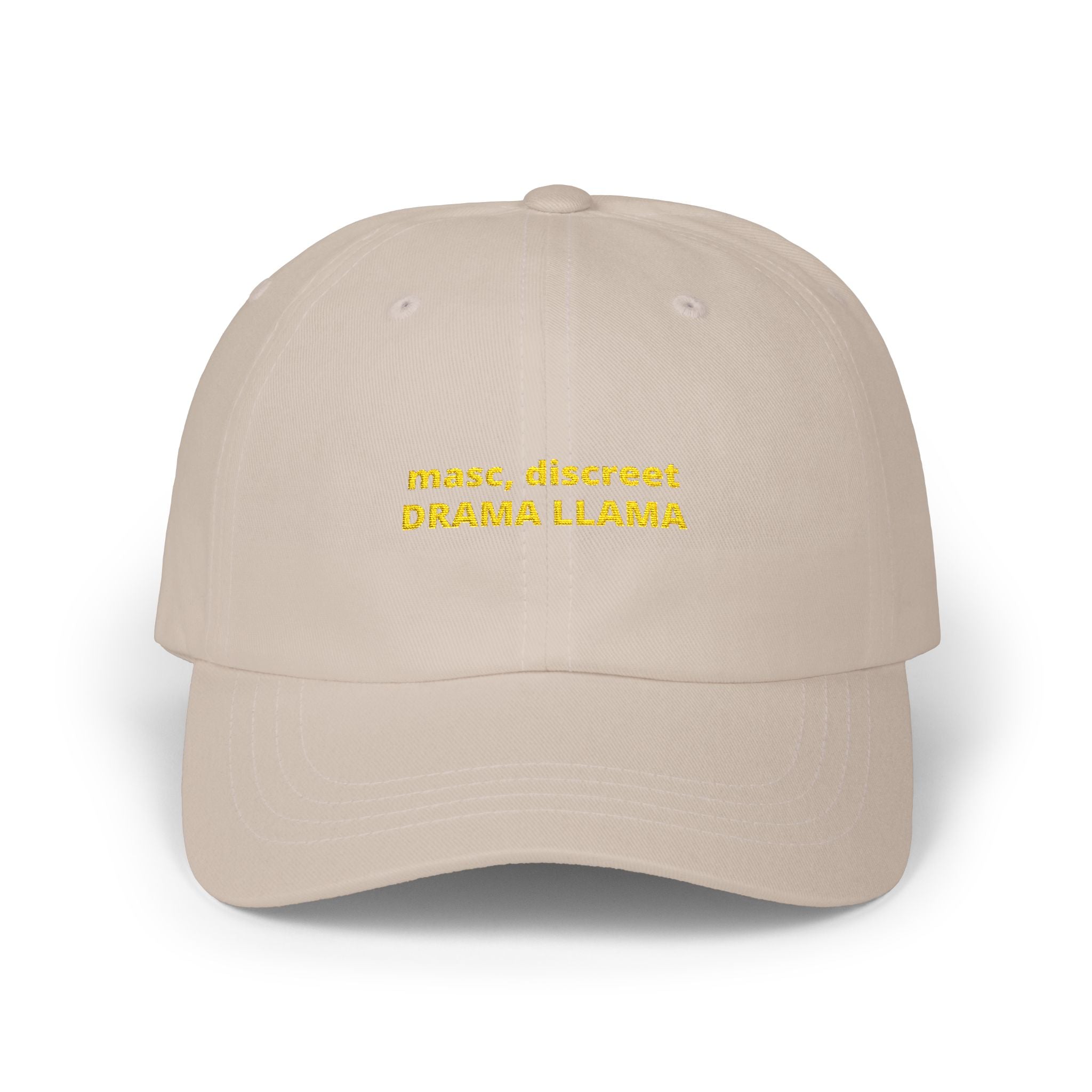 masc. discreet DRAMA LLAMA Dad Cap | Embroidered White Baseball Hat