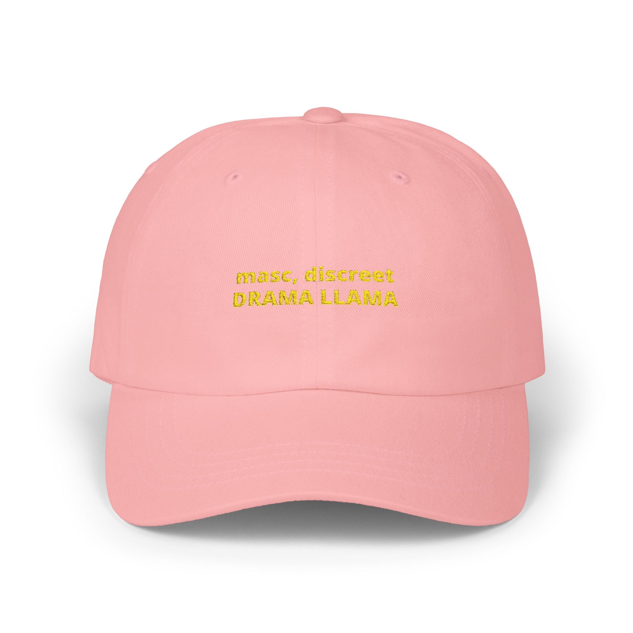 masc. discreet DRAMA LLAMA Dad Cap | Embroidered White Baseball Hat