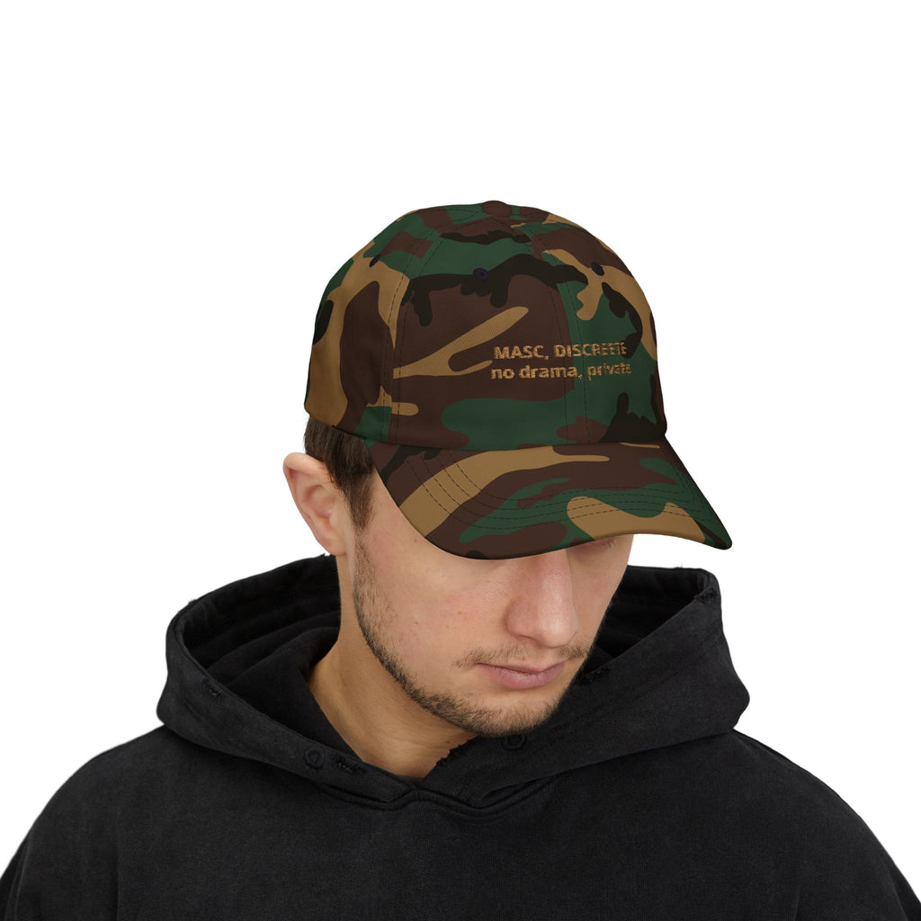 masc, discrete embroidered text Classic Dad Cap | minimal text hat
