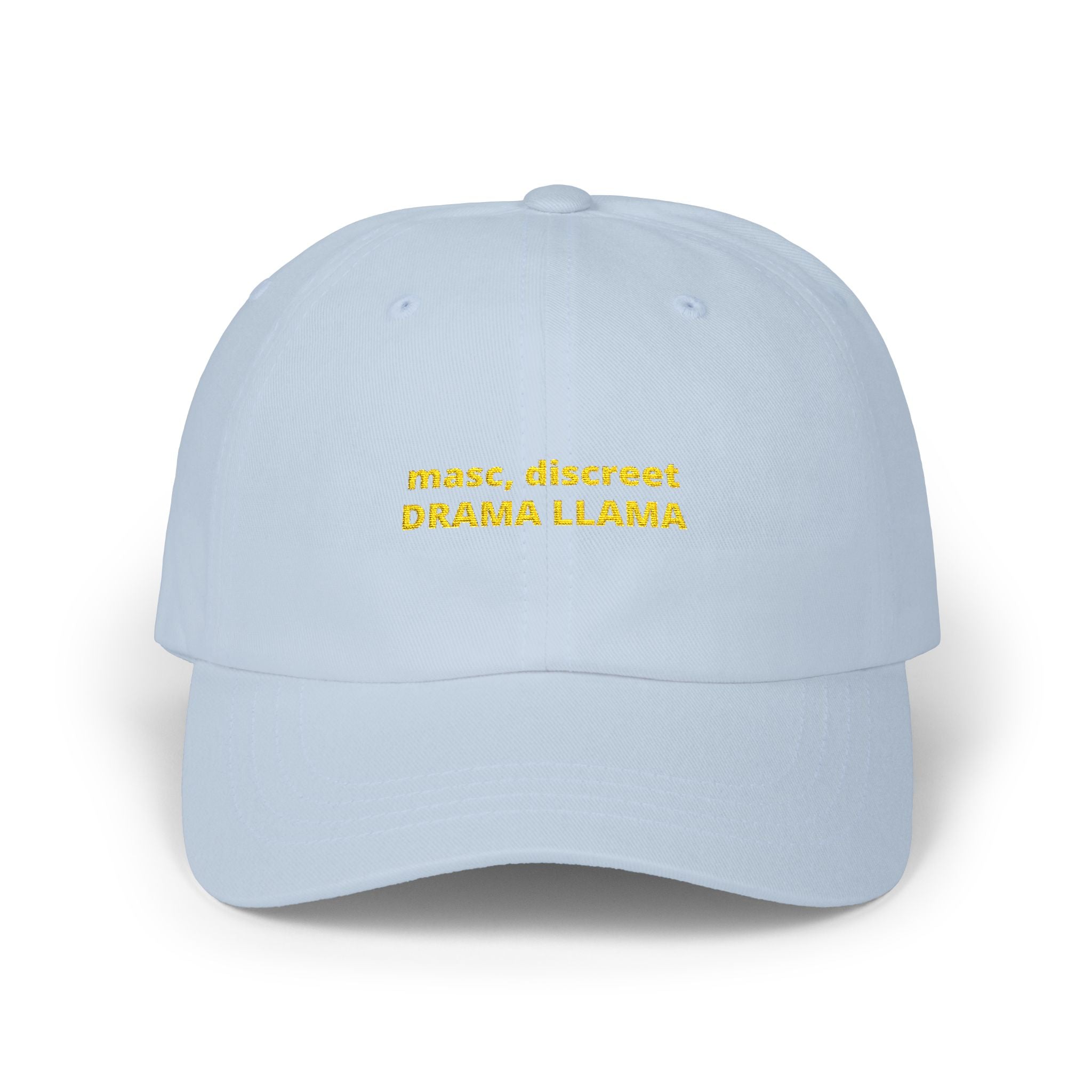 masc. discreet DRAMA LLAMA Dad Cap | Embroidered White Baseball Hat